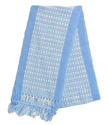 Light Blue and White Hand Knitted Woollen Muffler