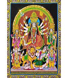 Durga - Print on Cloth with Sequin Work - Unframed