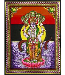 Lord Vishnu - Print on Cloth with Sequin Work - Unframed