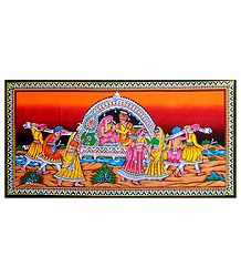 Newly Wed Prince in Palanquin - Sequin work on Printed Cotton Cloth - Unframed