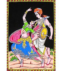 Folk Dancers - Unframed Printed Cloth with Sequin Work