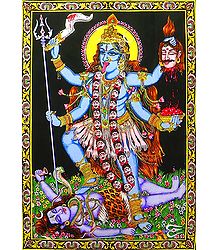 Goddess Kali - Printed Cloth with Sequin Work - Unframed