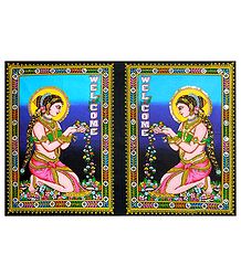 Welcome - Sequin work on Printed Cotton Cloth - Unframed