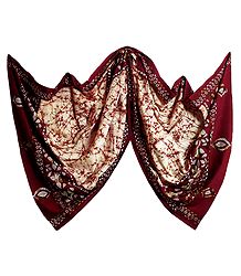 Kantha Embroidery on Ivory Color Batik Cotton Stole