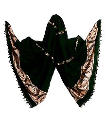 Green Orissa Cotton Stole with Weaved Light Pink Baluchari Konarak Wheel Design