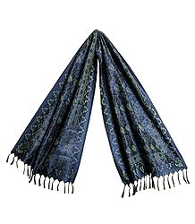 Blue Banarasi Tanchoi Stole with Leaf Design