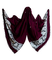 Dark Magenta Orissa Cotton Stole with Baluchari Design Pallu