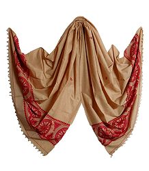 Beige Orissa Cotton Stole with Baluchari Wheel Design Pallu