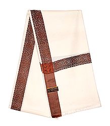 White Woolen Gents Shawl with Woven Border