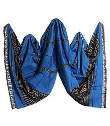 Blue Cotton Stole with Ikkat Design Pallu