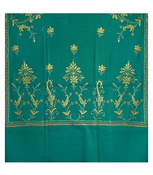 Embroidered Cyan Blue Kashmiri Woolen Shawl for Ladies