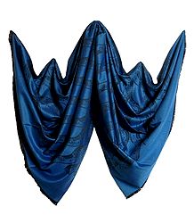 Blue Shawl with Black Weaved Design