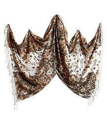 White with Beige Light Woolen Stole with Floral Print
