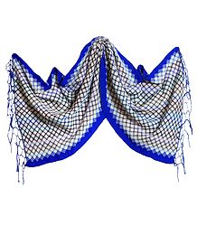 Check Design Woolen Stole with Dark Blue Border
