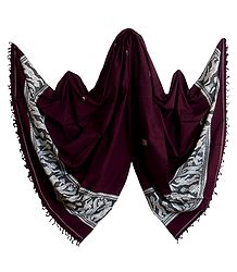 Maroon Orissa Cotton Stole with Baluchari Women Figure Design Pallu