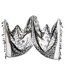 Black and White Cotton Stole with Floral Design