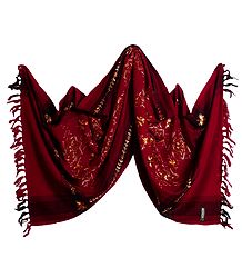 Embroidered Light Woolen Red Stole
