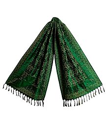 Dark Green Banarasi Tanchoi Stole with Leaf Design 