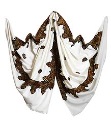 White Woolen Shawl with Embroidered Border