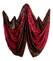 Woven Paisley Design with Embroidery Maroon Woolen Shawl