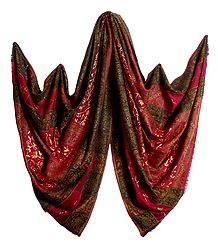 Woven Paisley Design with Embroidery Maroon Woolen Shawl