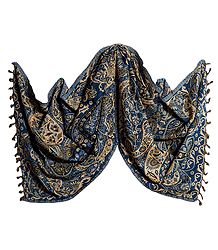 Reversible Light Woolen Stole with Weaved Paisley Design 