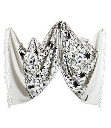 Black Embroidery on Light Woolen White Stole