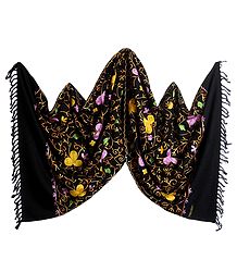 Multicolor Embroidery on Light Woolen Black Stole