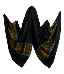 Black Woolen Shawl with Paisley Weaved Design