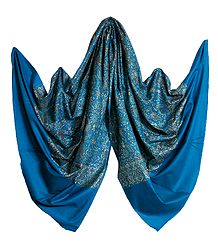 Cyan Blue Woolen Shawl with All-Over Paisley Design
