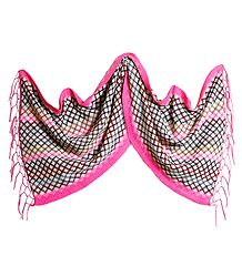 Check Design Woolen Stole with Light Pink Border