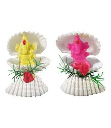 Set of 2 Pink and Yellow Ganesha in Shell