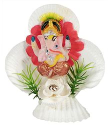 Ganesha on Decorated Shell Sculpture