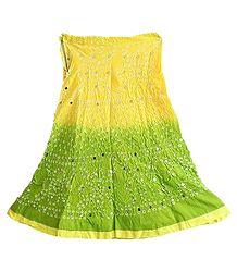 Light Yellow with Light Green Tie and Dye Knee Length Skirt with Sequins