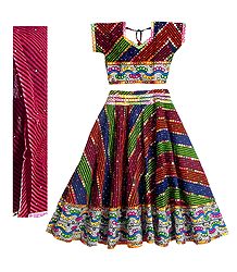Multicolor Stripe with White Stone Studded Cotton Ram Lila Lehenga Choli and Red Dupatta with Embroidery and Elaborate Sequin Work