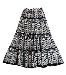 Black and White Cotton Long Skirt with Adjustable Elastic Waist