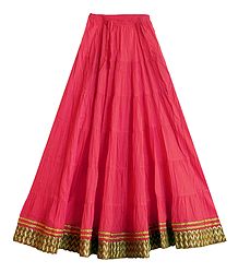 Rose Pink Crushed Cotton Skirt with Zari Border