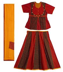 Black and Red Printed Cotton Lehenga Choli