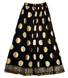 Black Cotton Skirt with Golden Block Print