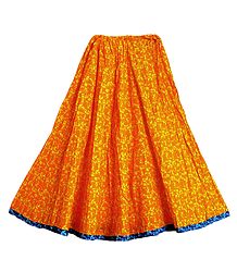 Tribal Print on Saffron Cotton Long Skirt with Adjustable Waist