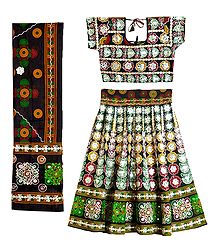 White Embroidery on Cotton Lehenga Choli with Dupatta and Elaborate Sequin Work