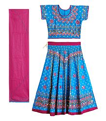 Embroidery on Cotton Lehenga Choli with Dupatta and Elaborate Sequin Work