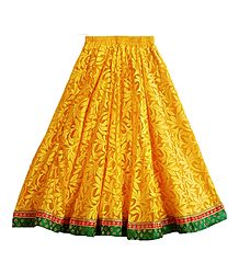 Yellow Brasso Long Skirt with Zari Border with Adjustable Elastic Waist