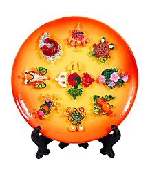 8 Buddhist Symbol on Plate - Stone Sculpture