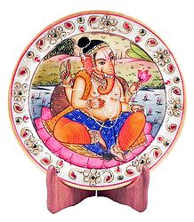 Ganesha Painting on Marble Plate - Showpiece
