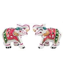 Set of 2 Decorative Elephants - Marble Statue