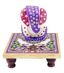 Ganesha on Chowki - Marble Statue