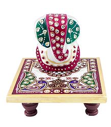 Ganesha on Chowki - Marble Statue