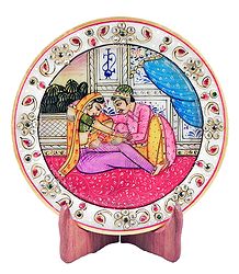 Lover Couple Painting on Marble Plate - Showpiece