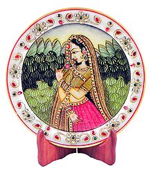 Rajput Princess - Painting on Marble Plate - Showpiece